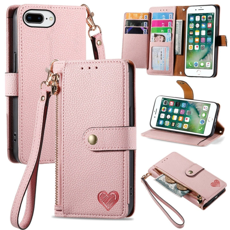 ラブジッパー ストラップ付きレザー電話ケース、iPhone 11用、iPhone 11 Pro用、iPhone X / XS用、iPhone XR用、iPhone XS Max用、iPhone 7 Plus / 8 Plus用、iPhone 6 Plus / 6s Plus用、iPhone 6 / 6s用