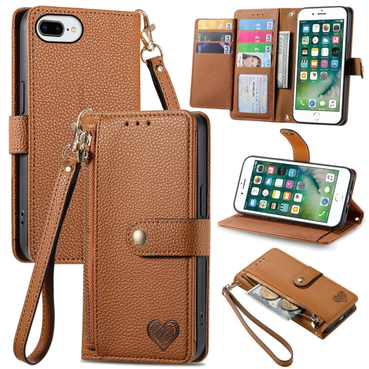 ラブジッパー ストラップ付きレザー電話ケース、iPhone 11用、iPhone 11 Pro用、iPhone X / XS用、iPhone XR用、iPhone XS Max用、iPhone 7 Plus / 8 Plus用、iPhone 6 Plus / 6s Plus用、iPhone 6 / 6s用