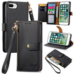ラブジッパー ストラップ付きレザー電話ケース、iPhone 11用、iPhone 11 Pro用、iPhone X / XS用、iPhone XR用、iPhone XS Max用、iPhone 7 Plus / 8 Plus用、iPhone 6 Plus / 6s Plus用、iPhone 6 / 6s用