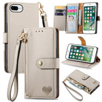 ラブジッパー ストラップ付きレザー電話ケース、iPhone 11用、iPhone 11 Pro用、iPhone X / XS用、iPhone XR用、iPhone XS Max用、iPhone 7 Plus / 8 Plus用、iPhone 6 Plus / 6s Plus用、iPhone 6 / 6s用