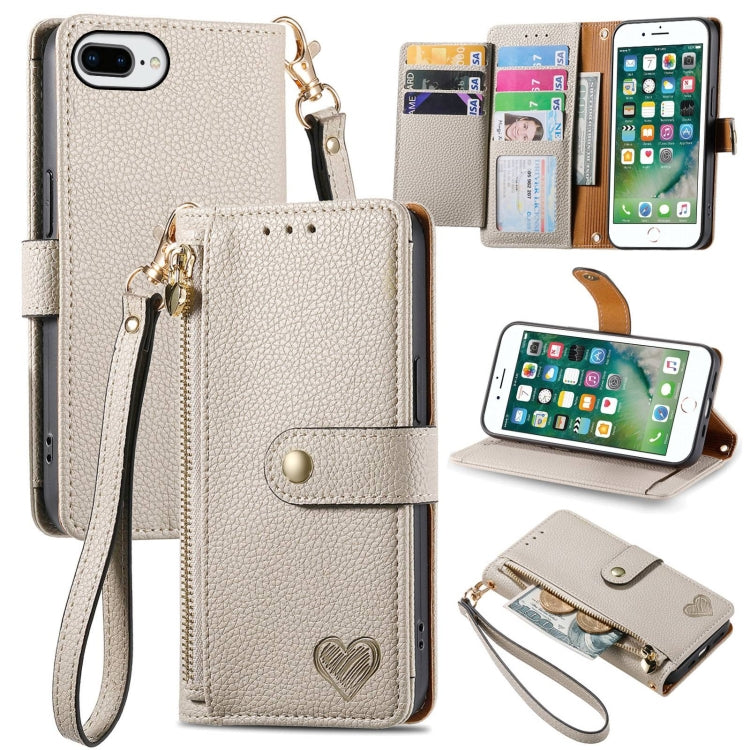 ラブジッパー ストラップ付きレザー電話ケース、iPhone 11用、iPhone 11 Pro用、iPhone X / XS用、iPhone XR用、iPhone XS Max用、iPhone 7 Plus / 8 Plus用、iPhone 6 Plus / 6s Plus用、iPhone 6 / 6s用