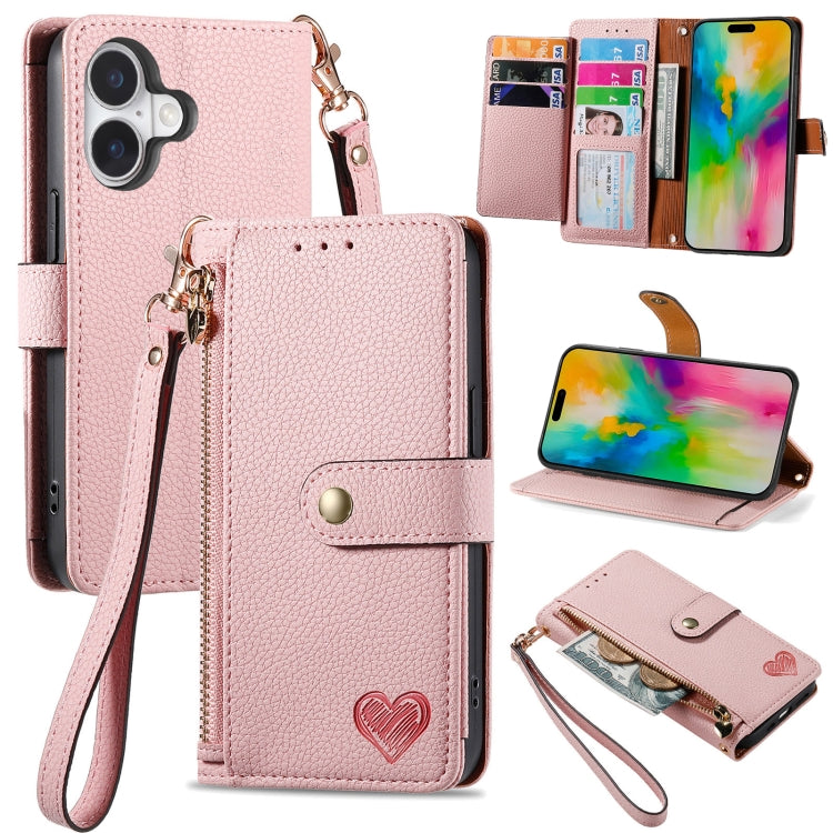 ラブジッパー ランヤード レザー電話ケース、iPhone 17e / 16e用、iPhone 17 Pro Max用、iPhone 17 Pro用、iPhone 17用、iPhone Air用、iPhone 16 Pro Max用、iPhone 16 Pro用、iPhone 16 Plus用