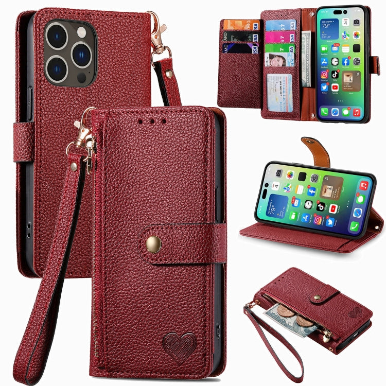 ラブジッパー ランヤード レザー電話ケース、iPhone 17e / 16e用、iPhone 17 Pro Max用、iPhone 17 Pro用、iPhone 17用、iPhone Air用、iPhone 16 Pro Max用、iPhone 16 Pro用、iPhone 16 Plus用