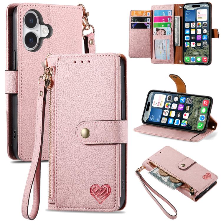 ラブジッパー ランヤード レザー電話ケース、iPhone 17e / 16e用、iPhone 17 Pro Max用、iPhone 17 Pro用、iPhone 17用、iPhone Air用、iPhone 16 Pro Max用、iPhone 16 Pro用、iPhone 16 Plus用