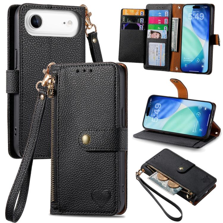 ラブジッパー ランヤード レザー電話ケース、iPhone 17e / 16e用、iPhone 17 Pro Max用、iPhone 17 Pro用、iPhone 17用、iPhone Air用、iPhone 16 Pro Max用、iPhone 16 Pro用、iPhone 16 Plus用
