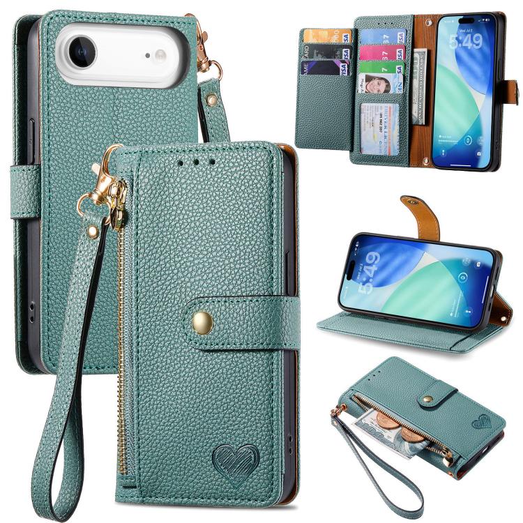 ラブジッパー ランヤード レザー電話ケース、iPhone 17e / 16e用、iPhone 17 Pro Max用、iPhone 17 Pro用、iPhone 17用、iPhone Air用、iPhone 16 Pro Max用、iPhone 16 Pro用、iPhone 16 Plus用