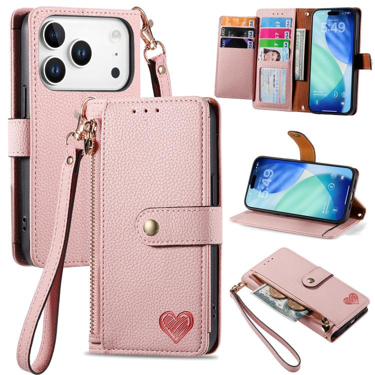 ラブジッパー ランヤード レザー電話ケース、iPhone 17e / 16e用、iPhone 17 Pro Max用、iPhone 17 Pro用、iPhone 17用、iPhone Air用、iPhone 16 Pro Max用、iPhone 16 Pro用、iPhone 16 Plus用