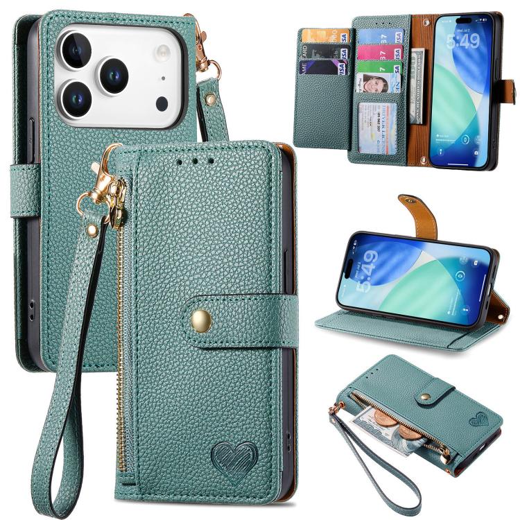 ラブジッパー ランヤード レザー電話ケース、iPhone 17e / 16e用、iPhone 17 Pro Max用、iPhone 17 Pro用、iPhone 17用、iPhone Air用、iPhone 16 Pro Max用、iPhone 16 Pro用、iPhone 16 Plus用