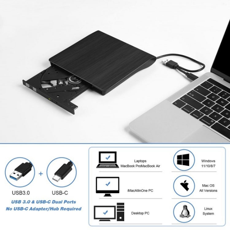 BT638 ノートパソコンデスクトップ外付けUSB 3.0携帯用CDプレーヤー CD-RW光学ドライブバーナー、BT638