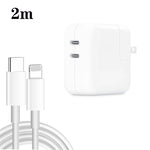 35W PD3.0 USB-C / Type-C デュアルポート充電器、Type-C to 8ピンデータケーブル付き、USプラグ、USプラグ + 1m 8ピンケーブル、USプラグ + 2m 8ピンケーブル