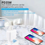 35W PD3.0 USB-C / Type-C デュアルポート充電器、Type-C to 8ピンデータケーブル付き、USプラグ、USプラグ + 1m 8ピンケーブル、USプラグ + 2m 8ピンケーブル