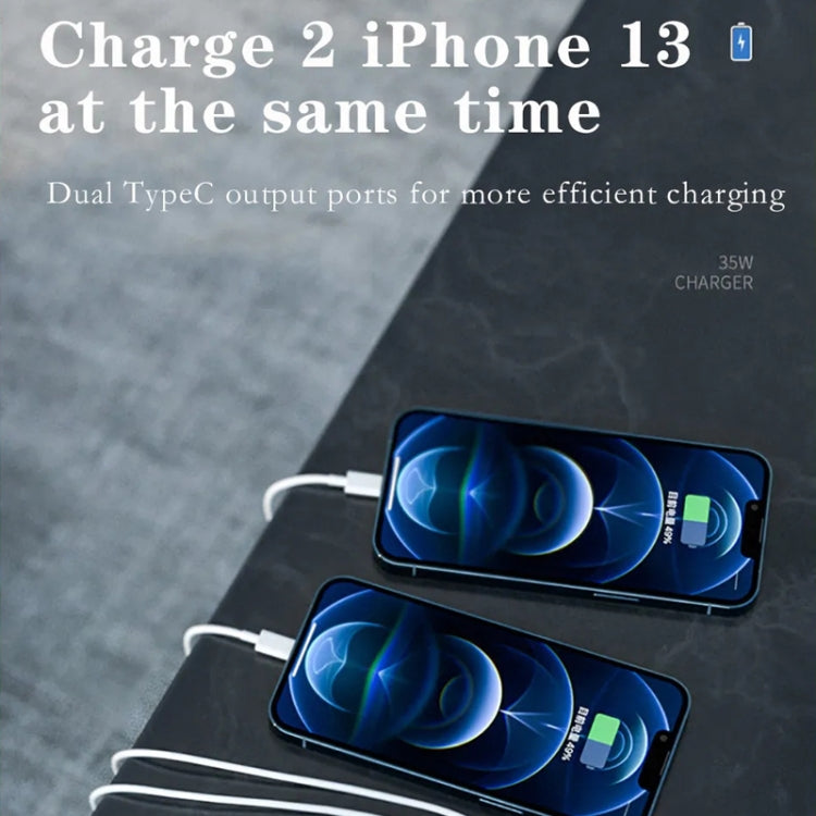 35W PD3.0 USB-C / Type-C デュアルポート充電器、Type-C to 8ピンデータケーブル付き、USプラグ、USプラグ + 1m 8ピンケーブル、USプラグ + 2m 8ピンケーブル