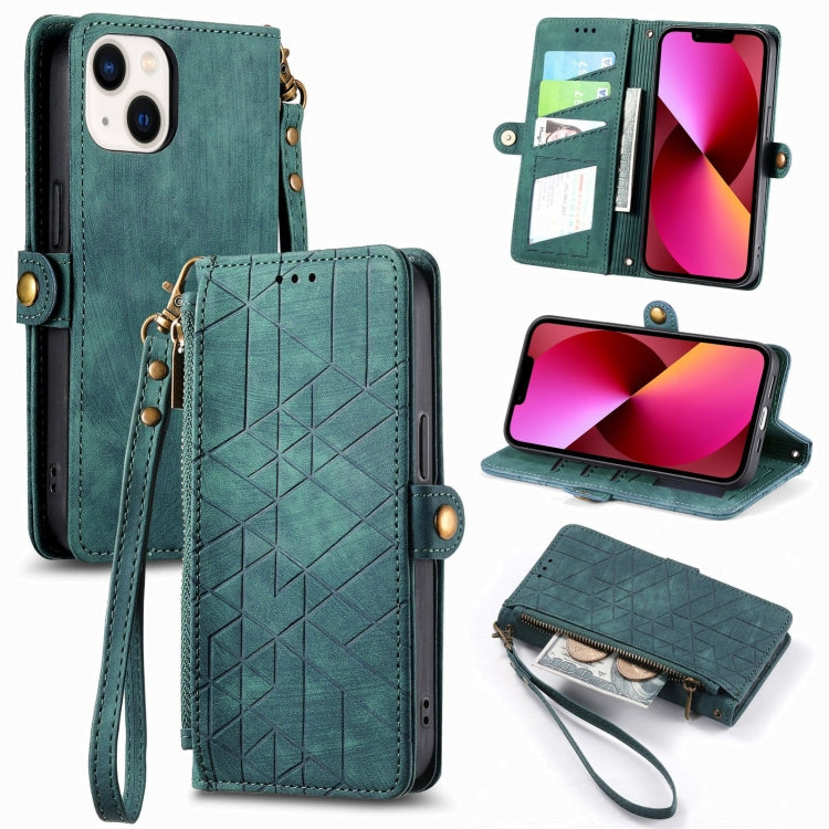 幾何学ジッパー財布サイドバックルレザースマホケース、iPhone 14 Pro Max用、iPhone 7 / 8 / SE 2022用、iPhone 13 Pro Max用、iPhone 13 Pro用、iPhone 13用、iPhone 12 / 12 Pro用、iPhone 12 Pro Max用、iPhone 11 Pro Max用