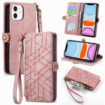 幾何学ジッパー財布サイドバックルレザースマホケース、iPhone 11用、iPhone 11 Pro用、iPhone X / XS用、iPhone XR用、iPhone XS Max用、iPhone 7 Plus / 8 Plus用、iPhone 6 Plus / 6s Plus用、iPhone 6 / 6s用