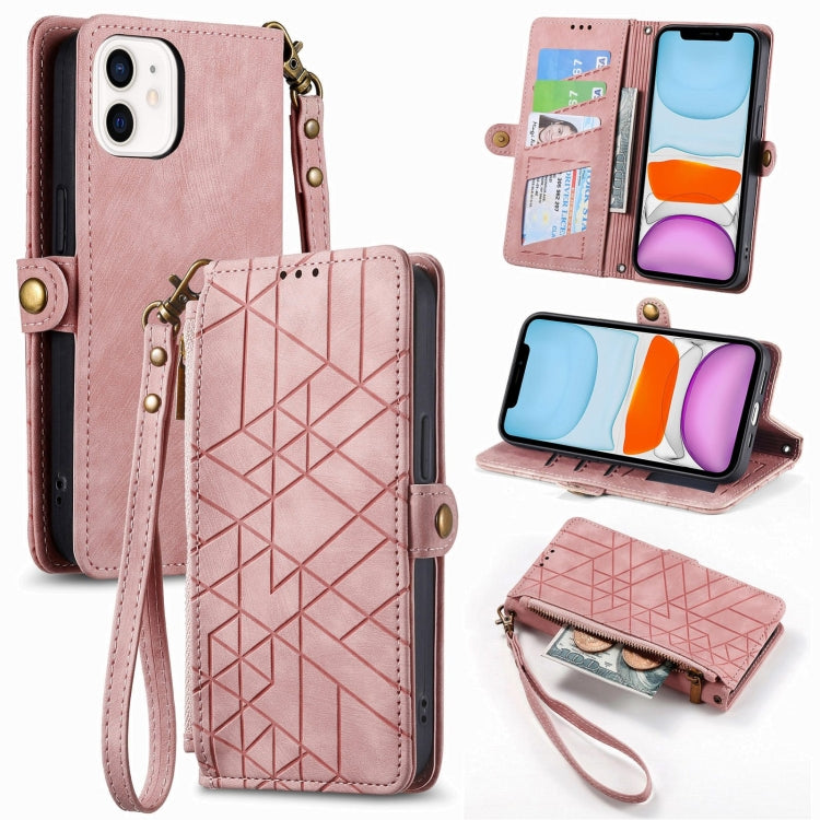 幾何学ジッパー財布サイドバックルレザースマホケース、iPhone 11用、iPhone 11 Pro用、iPhone X / XS用、iPhone XR用、iPhone XS Max用、iPhone 7 Plus / 8 Plus用、iPhone 6 Plus / 6s Plus用、iPhone 6 / 6s用
