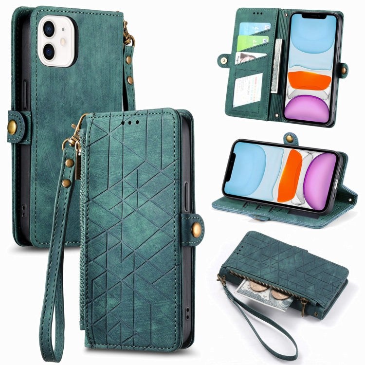 幾何学ジッパー財布サイドバックルレザースマホケース、iPhone 11用、iPhone 11 Pro用、iPhone X / XS用、iPhone XR用、iPhone XS Max用、iPhone 7 Plus / 8 Plus用、iPhone 6 Plus / 6s Plus用、iPhone 6 / 6s用
