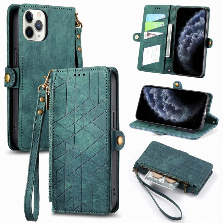 幾何学ジッパー財布サイドバックルレザースマホケース、iPhone 14 Pro Max用、iPhone 7 / 8 / SE 2022用、iPhone 13 Pro Max用、iPhone 13 Pro用、iPhone 13用、iPhone 12 / 12 Pro用、iPhone 12 Pro Max用、iPhone 11 Pro Max用