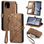 幾何学ジッパー財布サイドバックルレザースマホケース、iPhone 11用、iPhone 11 Pro用、iPhone X / XS用、iPhone XR用、iPhone XS Max用、iPhone 7 Plus / 8 Plus用、iPhone 6 Plus / 6s Plus用、iPhone 6 / 6s用