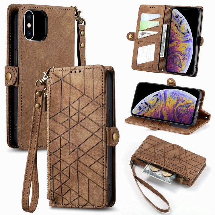 幾何学ジッパー財布サイドバックルレザースマホケース、iPhone 11用、iPhone 11 Pro用、iPhone X / XS用、iPhone XR用、iPhone XS Max用、iPhone 7 Plus / 8 Plus用、iPhone 6 Plus / 6s Plus用、iPhone 6 / 6s用