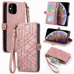 幾何学ジッパー財布サイドバックルレザースマホケース、iPhone 11用、iPhone 11 Pro用、iPhone X / XS用、iPhone XR用、iPhone XS Max用、iPhone 7 Plus / 8 Plus用、iPhone 6 Plus / 6s Plus用、iPhone 6 / 6s用