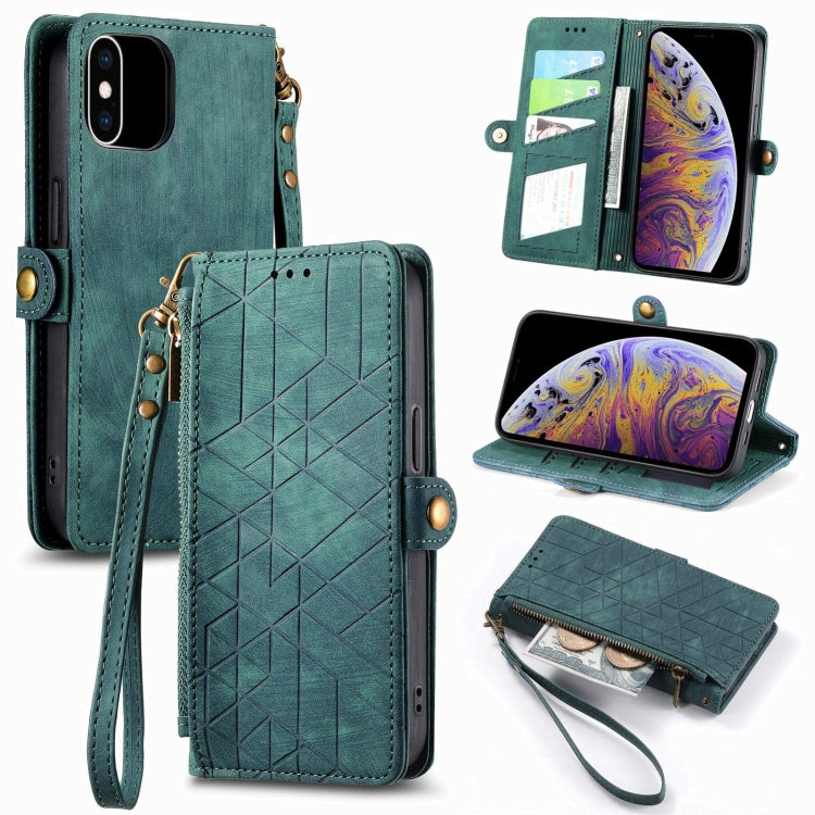 幾何学ジッパー財布サイドバックルレザースマホケース、iPhone 11用、iPhone 11 Pro用、iPhone X / XS用、iPhone XR用、iPhone XS Max用、iPhone 7 Plus / 8 Plus用、iPhone 6 Plus / 6s Plus用、iPhone 6 / 6s用