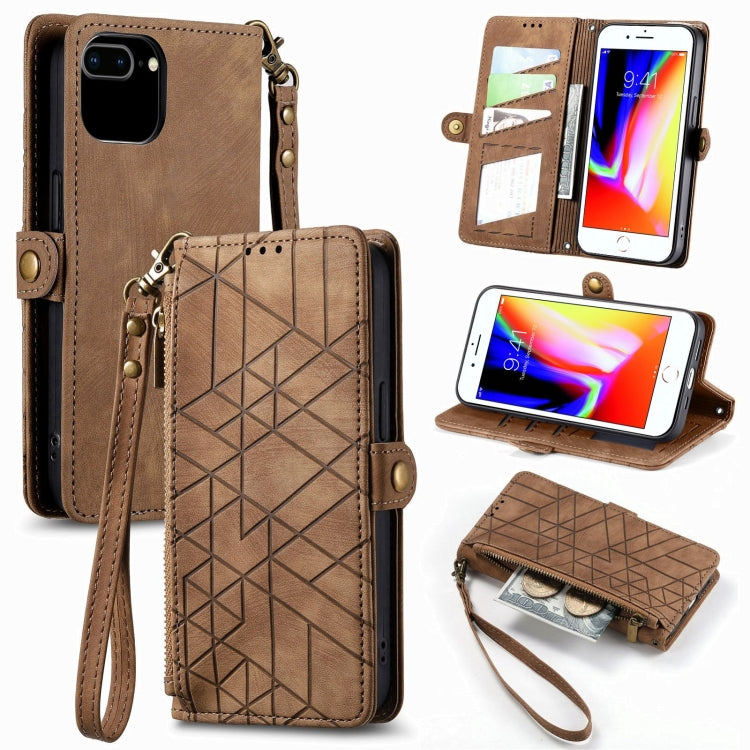 幾何学ジッパー財布サイドバックルレザースマホケース、iPhone 11用、iPhone 11 Pro用、iPhone X / XS用、iPhone XR用、iPhone XS Max用、iPhone 7 Plus / 8 Plus用、iPhone 6 Plus / 6s Plus用、iPhone 6 / 6s用