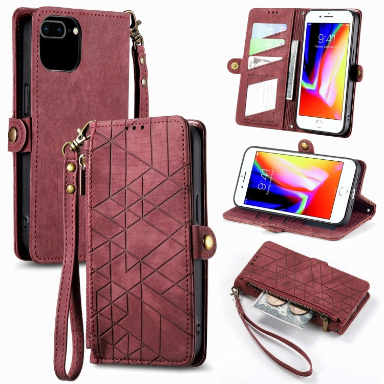 幾何学ジッパー財布サイドバックルレザースマホケース、iPhone 11用、iPhone 11 Pro用、iPhone X / XS用、iPhone XR用、iPhone XS Max用、iPhone 7 Plus / 8 Plus用、iPhone 6 Plus / 6s Plus用、iPhone 6 / 6s用