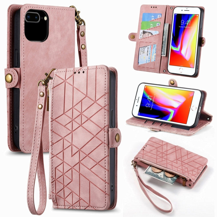 幾何学ジッパー財布サイドバックルレザースマホケース、iPhone 11用、iPhone 11 Pro用、iPhone X / XS用、iPhone XR用、iPhone XS Max用、iPhone 7 Plus / 8 Plus用、iPhone 6 Plus / 6s Plus用、iPhone 6 / 6s用