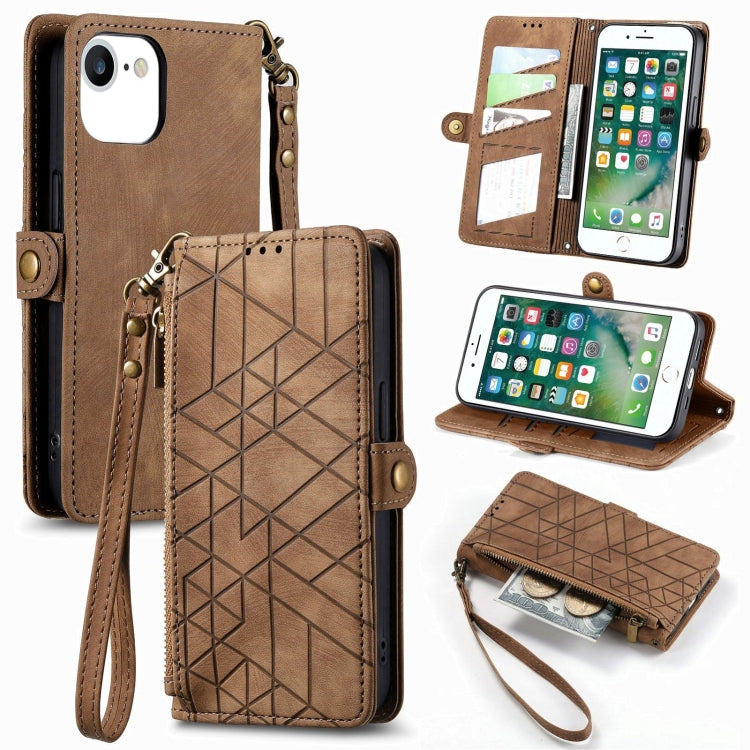 幾何学ジッパー財布サイドバックルレザースマホケース、iPhone 11用、iPhone 11 Pro用、iPhone X / XS用、iPhone XR用、iPhone XS Max用、iPhone 7 Plus / 8 Plus用、iPhone 6 Plus / 6s Plus用、iPhone 6 / 6s用