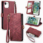 幾何学ジッパー財布サイドバックルレザースマホケース、iPhone 11用、iPhone 11 Pro用、iPhone X / XS用、iPhone XR用、iPhone XS Max用、iPhone 7 Plus / 8 Plus用、iPhone 6 Plus / 6s Plus用、iPhone 6 / 6s用