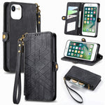 幾何学ジッパー財布サイドバックルレザースマホケース、iPhone 11用、iPhone 11 Pro用、iPhone X / XS用、iPhone XR用、iPhone XS Max用、iPhone 7 Plus / 8 Plus用、iPhone 6 Plus / 6s Plus用、iPhone 6 / 6s用