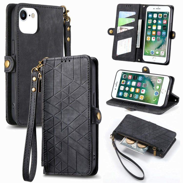 幾何学ジッパー財布サイドバックルレザースマホケース、iPhone 11用、iPhone 11 Pro用、iPhone X / XS用、iPhone XR用、iPhone XS Max用、iPhone 7 Plus / 8 Plus用、iPhone 6 Plus / 6s Plus用、iPhone 6 / 6s用