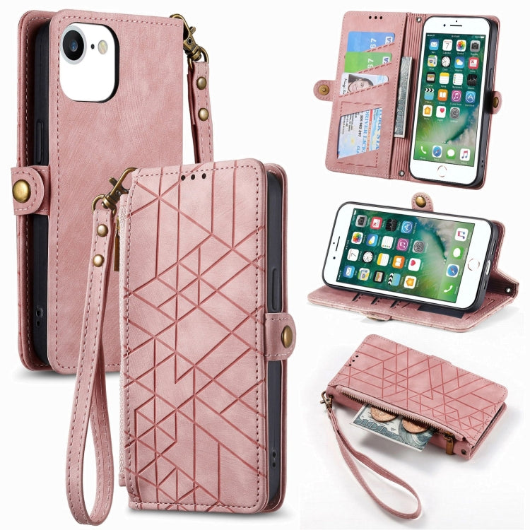 幾何学ジッパー財布サイドバックルレザースマホケース、iPhone 11用、iPhone 11 Pro用、iPhone X / XS用、iPhone XR用、iPhone XS Max用、iPhone 7 Plus / 8 Plus用、iPhone 6 Plus / 6s Plus用、iPhone 6 / 6s用