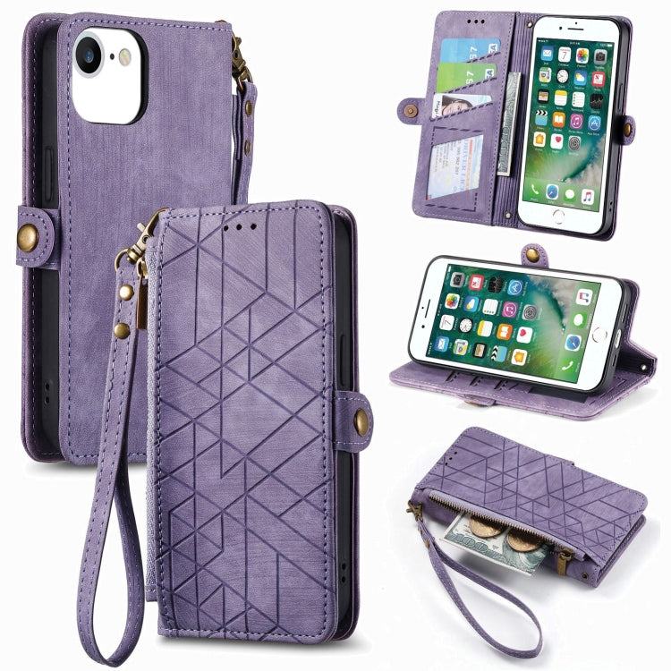 幾何学ジッパー財布サイドバックルレザースマホケース、iPhone 11用、iPhone 11 Pro用、iPhone X / XS用、iPhone XR用、iPhone XS Max用、iPhone 7 Plus / 8 Plus用、iPhone 6 Plus / 6s Plus用、iPhone 6 / 6s用