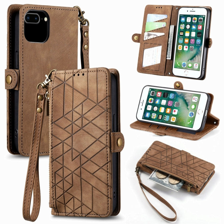 幾何学ジッパー財布サイドバックルレザースマホケース、iPhone 11用、iPhone 11 Pro用、iPhone X / XS用、iPhone XR用、iPhone XS Max用、iPhone 7 Plus / 8 Plus用、iPhone 6 Plus / 6s Plus用、iPhone 6 / 6s用