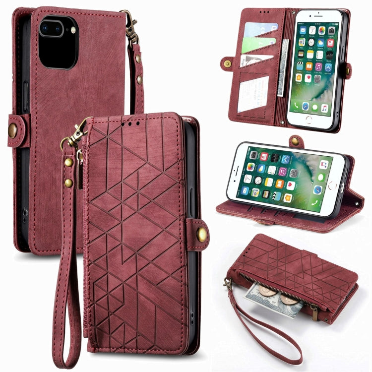 幾何学ジッパー財布サイドバックルレザースマホケース、iPhone 11用、iPhone 11 Pro用、iPhone X / XS用、iPhone XR用、iPhone XS Max用、iPhone 7 Plus / 8 Plus用、iPhone 6 Plus / 6s Plus用、iPhone 6 / 6s用