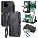 幾何学ジッパー財布サイドバックルレザースマホケース、iPhone 11用、iPhone 11 Pro用、iPhone X / XS用、iPhone XR用、iPhone XS Max用、iPhone 7 Plus / 8 Plus用、iPhone 6 Plus / 6s Plus用、iPhone 6 / 6s用