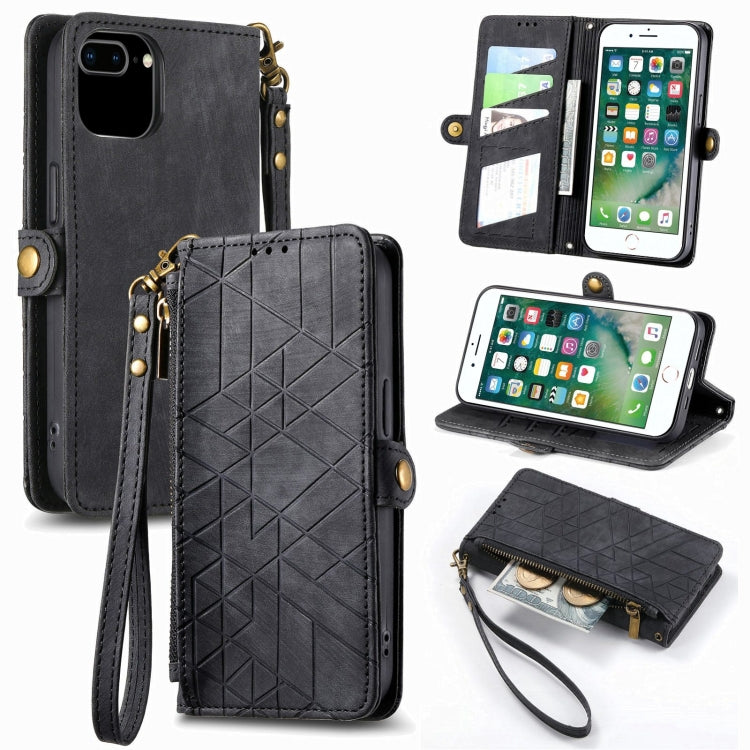 幾何学ジッパー財布サイドバックルレザースマホケース、iPhone 11用、iPhone 11 Pro用、iPhone X / XS用、iPhone XR用、iPhone XS Max用、iPhone 7 Plus / 8 Plus用、iPhone 6 Plus / 6s Plus用、iPhone 6 / 6s用