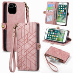 幾何学ジッパー財布サイドバックルレザースマホケース、iPhone 11用、iPhone 11 Pro用、iPhone X / XS用、iPhone XR用、iPhone XS Max用、iPhone 7 Plus / 8 Plus用、iPhone 6 Plus / 6s Plus用、iPhone 6 / 6s用
