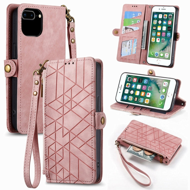 幾何学ジッパー財布サイドバックルレザースマホケース、iPhone 11用、iPhone 11 Pro用、iPhone X / XS用、iPhone XR用、iPhone XS Max用、iPhone 7 Plus / 8 Plus用、iPhone 6 Plus / 6s Plus用、iPhone 6 / 6s用