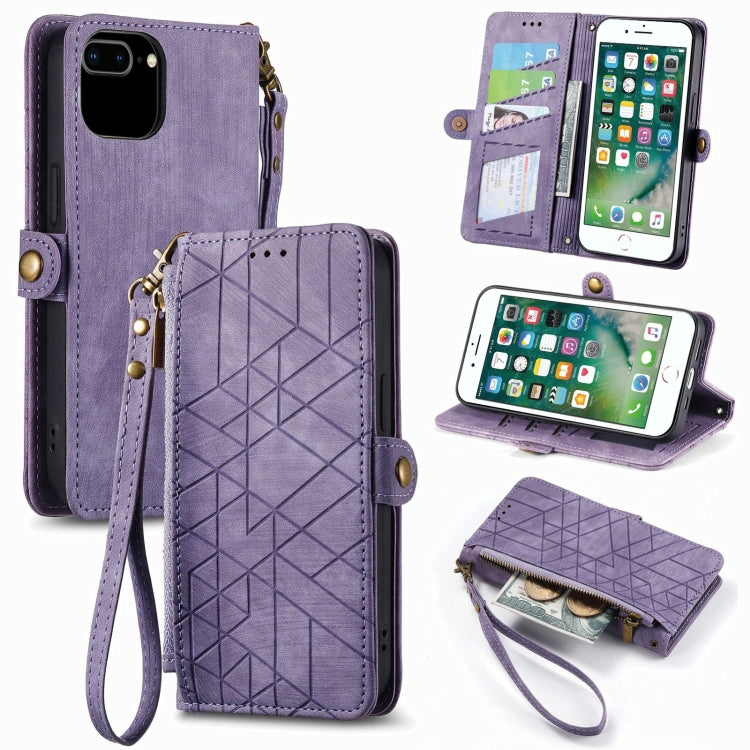 幾何学ジッパー財布サイドバックルレザースマホケース、iPhone 11用、iPhone 11 Pro用、iPhone X / XS用、iPhone XR用、iPhone XS Max用、iPhone 7 Plus / 8 Plus用、iPhone 6 Plus / 6s Plus用、iPhone 6 / 6s用