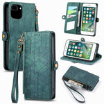幾何学ジッパー財布サイドバックルレザースマホケース、iPhone 11用、iPhone 11 Pro用、iPhone X / XS用、iPhone XR用、iPhone XS Max用、iPhone 7 Plus / 8 Plus用、iPhone 6 Plus / 6s Plus用、iPhone 6 / 6s用