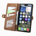 幾何学ジッパー財布サイドバックルレザースマホケース、iPhone 17e / 16e用、iPhone 17 Pro Max用、iPhone 17 Pro用、iPhone 17用、iPhone Air用、iPhone 16 Pro Max用、iPhone 16 Pro用、iPhone 16 Plus用