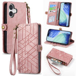 幾何学ジッパー財布サイドバックルレザースマホケース、iPhone 17e / 16e用、iPhone 17 Pro Max用、iPhone 17 Pro用、iPhone 17用、iPhone Air用、iPhone 16 Pro Max用、iPhone 16 Pro用、iPhone 16 Plus用