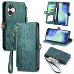 幾何学ジッパー財布サイドバックルレザースマホケース、iPhone 17e / 16e用、iPhone 17 Pro Max用、iPhone 17 Pro用、iPhone 17用、iPhone Air用、iPhone 16 Pro Max用、iPhone 16 Pro用、iPhone 16 Plus用