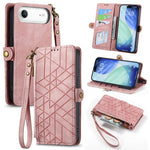 幾何学ジッパー財布サイドバックルレザースマホケース、iPhone 17e / 16e用、iPhone 17 Pro Max用、iPhone 17 Pro用、iPhone 17用、iPhone Air用、iPhone 16 Pro Max用、iPhone 16 Pro用、iPhone 16 Plus用