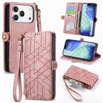 幾何学ジッパー財布サイドバックルレザースマホケース、iPhone 17e / 16e用、iPhone 17 Pro Max用、iPhone 17 Pro用、iPhone 17用、iPhone Air用、iPhone 16 Pro Max用、iPhone 16 Pro用、iPhone 16 Plus用