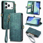 幾何学ジッパー財布サイドバックルレザースマホケース、iPhone 17e / 16e用、iPhone 17 Pro Max用、iPhone 17 Pro用、iPhone 17用、iPhone Air用、iPhone 16 Pro Max用、iPhone 16 Pro用、iPhone 16 Plus用