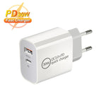 PD30W USB-C / Type-C + QC3.0 USB デュアルポートチャージャー、EUプラグ、USプラグ、AUプラグ