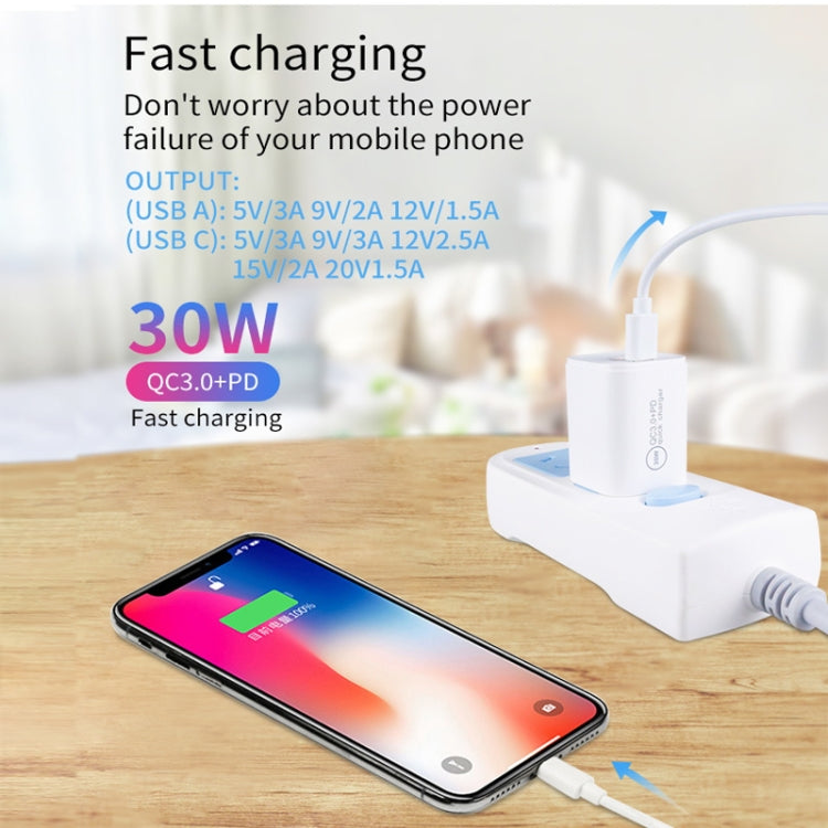 PD30W USB-C / Type-C + QC3.0 USB デュアルポートチャージャー、EUプラグ、USプラグ、AUプラグ